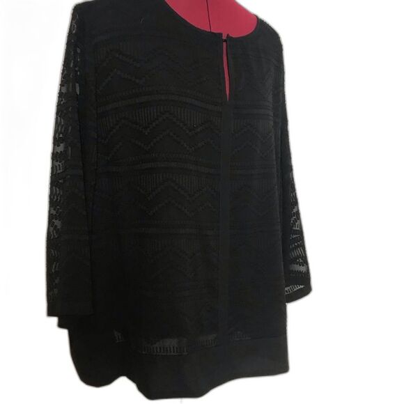 Chico's Sheer Tunic Blouse Women's Plus Size XXL Black Geometric 3/4 Sleeves - Picture 6 of 13